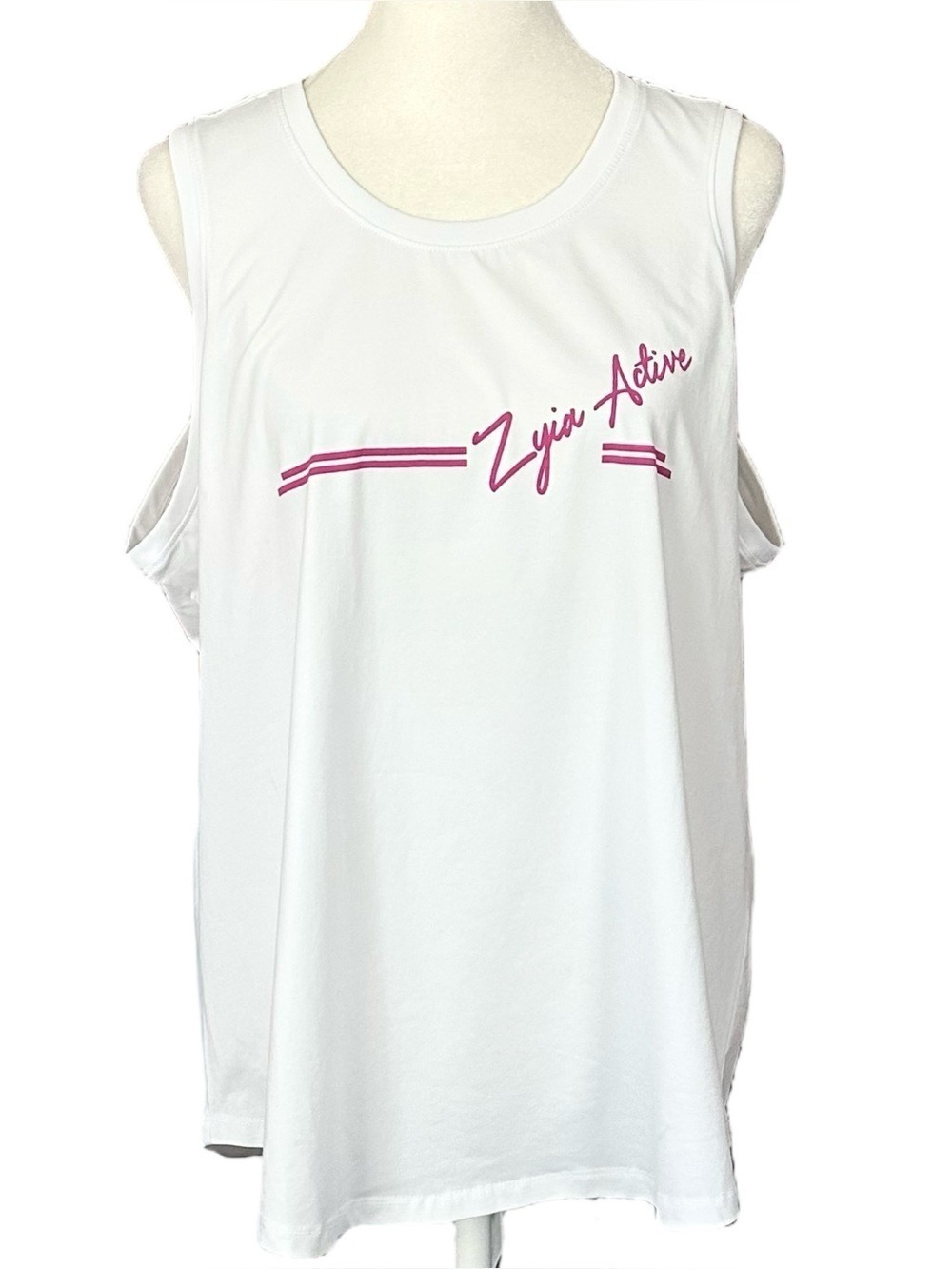 ZYIA Active South Beach Cursive Logo Tank Top White & Pink Sz XXXL